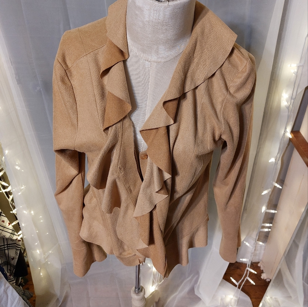 Oscar De La Tan Shrug Fashion Jacket Ruffled Collar Designer Dress Coat 10P